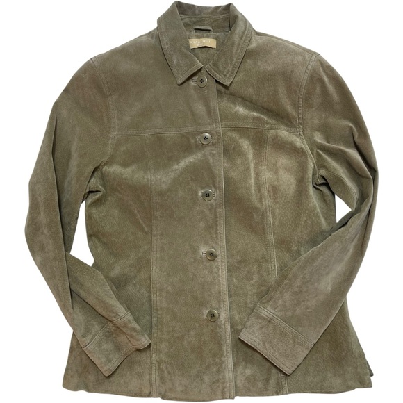 Kate Hill Olive/Deep Tam Genuine Suede Leather Jacket Classic Button Front - Picture 1 of 7